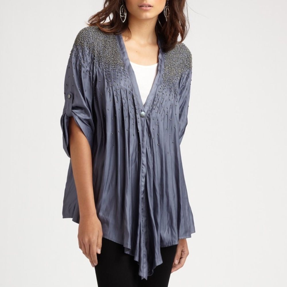 Elizabeth & James Slate Blue Beaded Tokyo Top S